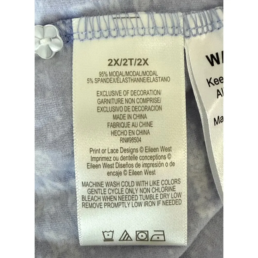 Eileen West Floral Waltz Nightgown Blue White 2X Pajama Sleep Dress Modal Blend
